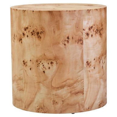 Orsina Mota Round Burl Wood Side Table – Natural Drum Accent Table