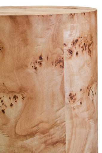 Orsina Mota Round Burl Wood Side Table – Natural Drum Accent Table