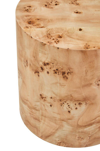 Orsina Mota Round Burl Wood Side Table – Natural Drum Accent Table