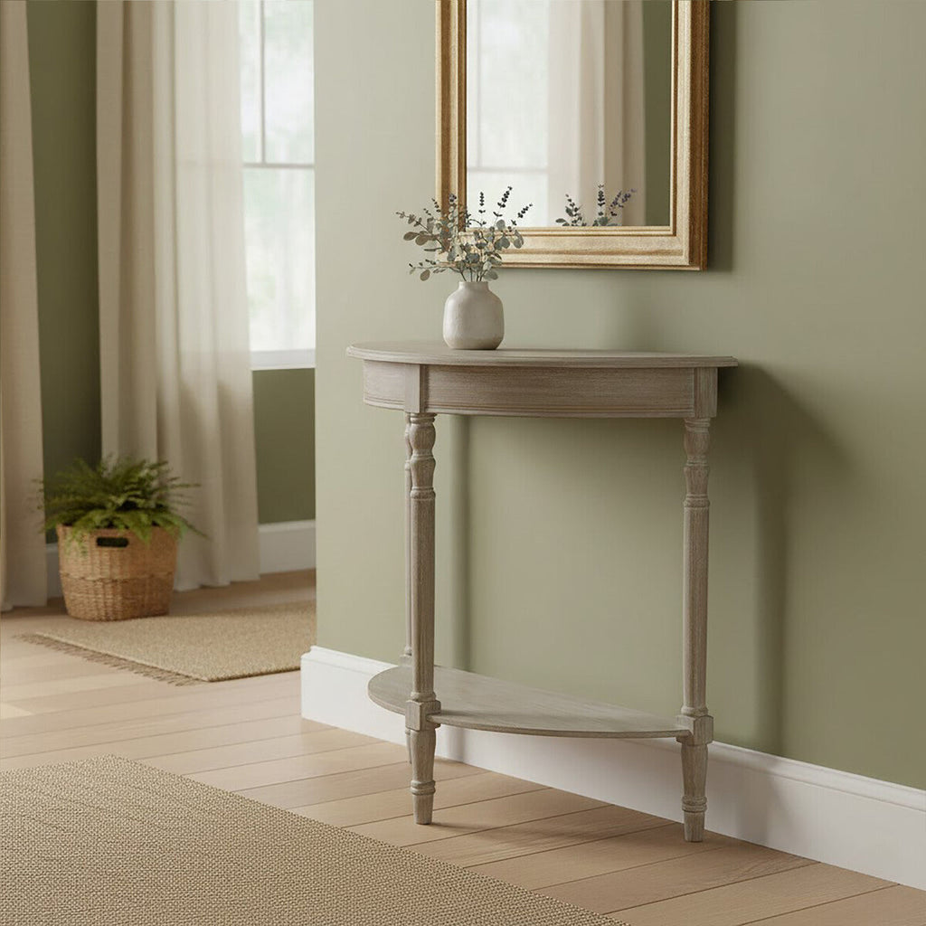 Orsina Heritage Half Moon Console Table – Natural Pine Wood Entryway