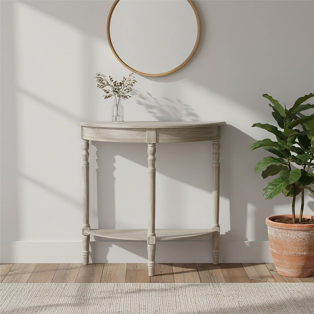 Orsina Heritage Half Moon Console Table – Natural Pine Wood Entryway