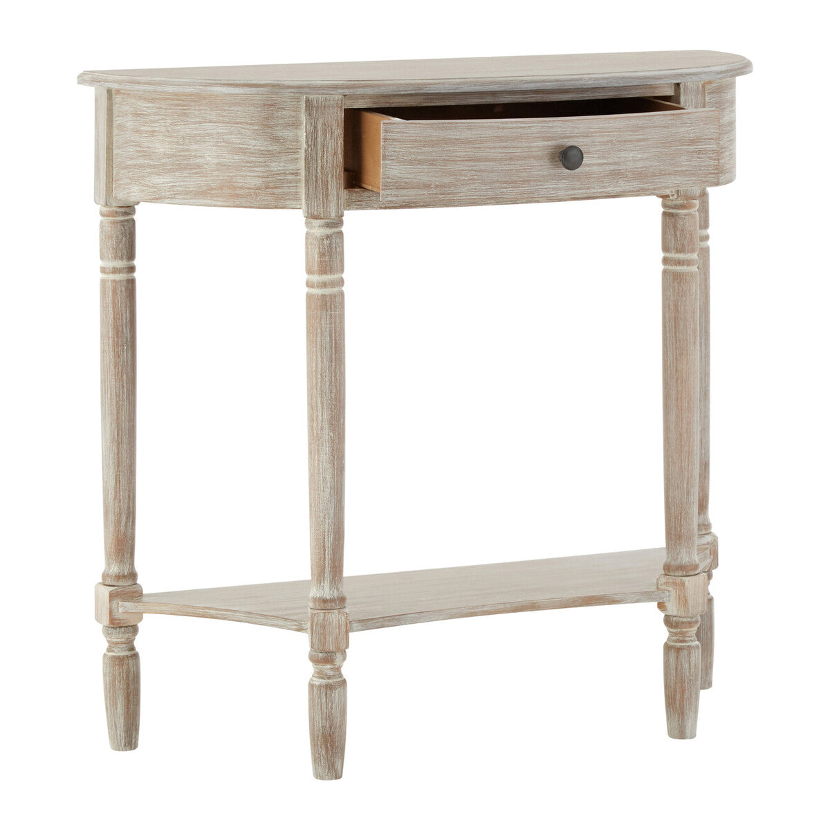 Orsina Heritage Half Moon Pine Wood Console Table with Drawer - Grey