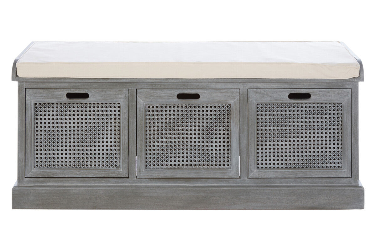 Orsina Heritage Grey Storage Bench – 3 Drawer Hallway Seat with Cushion