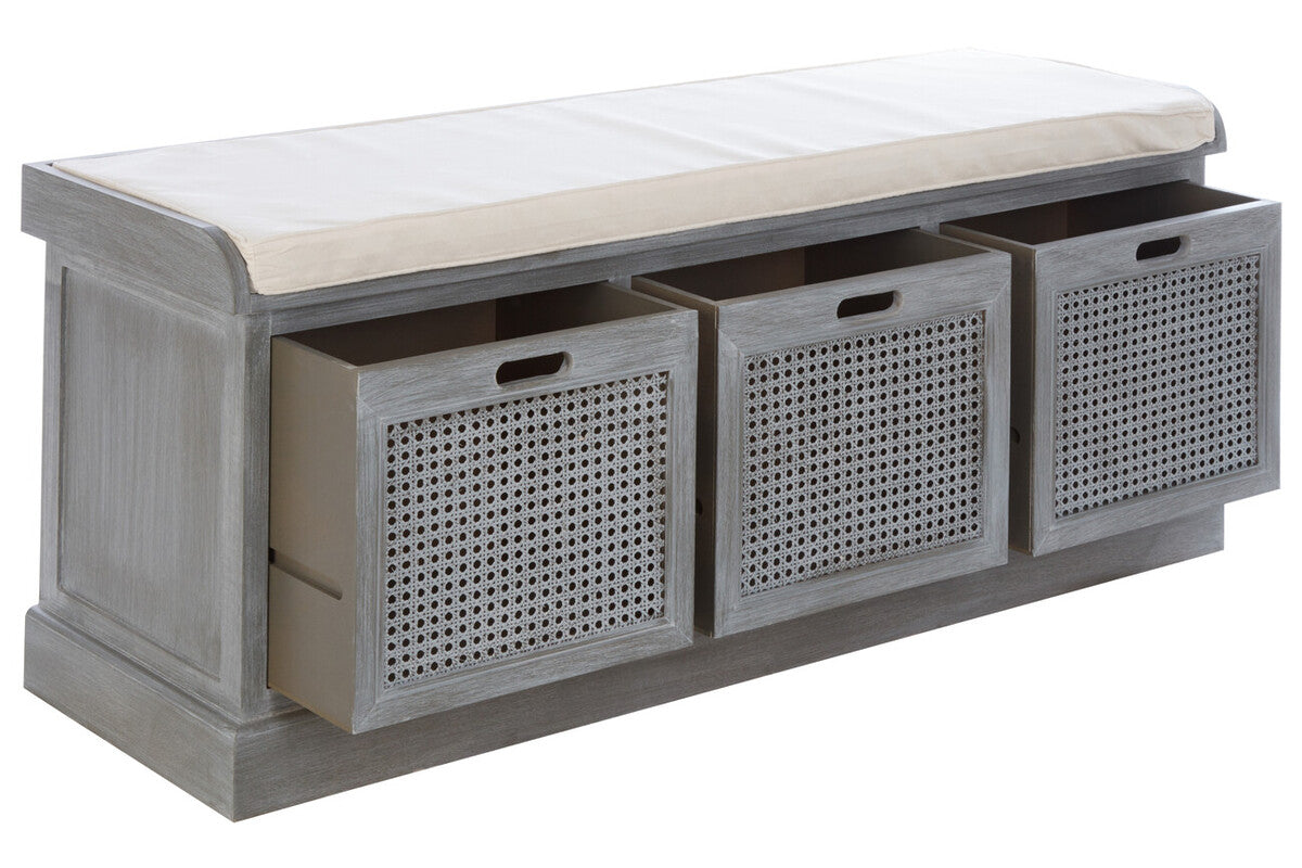 Orsina Heritage Grey Storage Bench – 3 Drawer Hallway Seat with Cushion