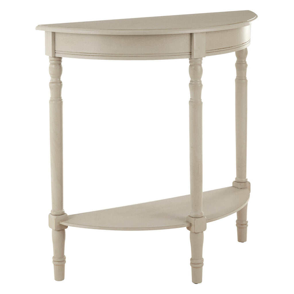 Orsina Heritage Grey Pine Wood Half Moon Console Table with Shelf
