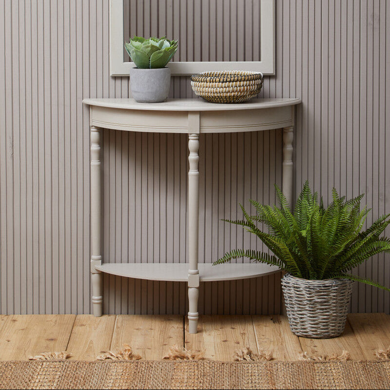 Orsina Heritage Grey Pine Wood Half Moon Console Table with Shelf