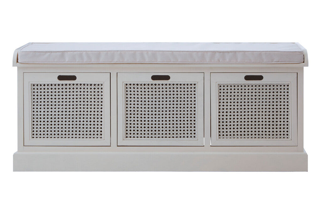 Orsina Heritage White Storage Bench with 3 Drawers and Cushion