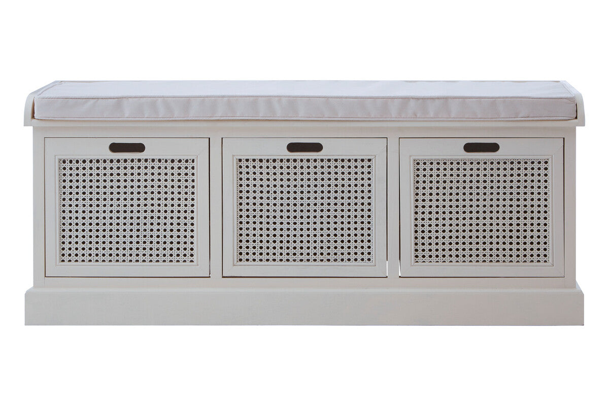 Orsina Heritage White Storage Bench with 3 Drawers and Cushion