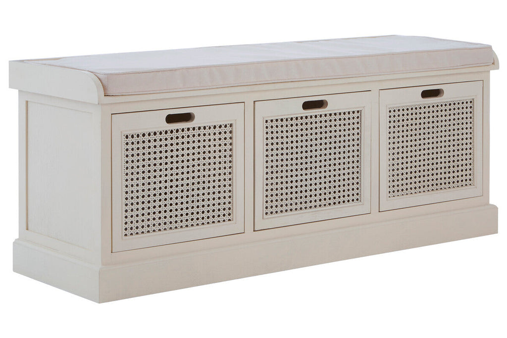 Orsina Heritage White Storage Bench with 3 Drawers and Cushion