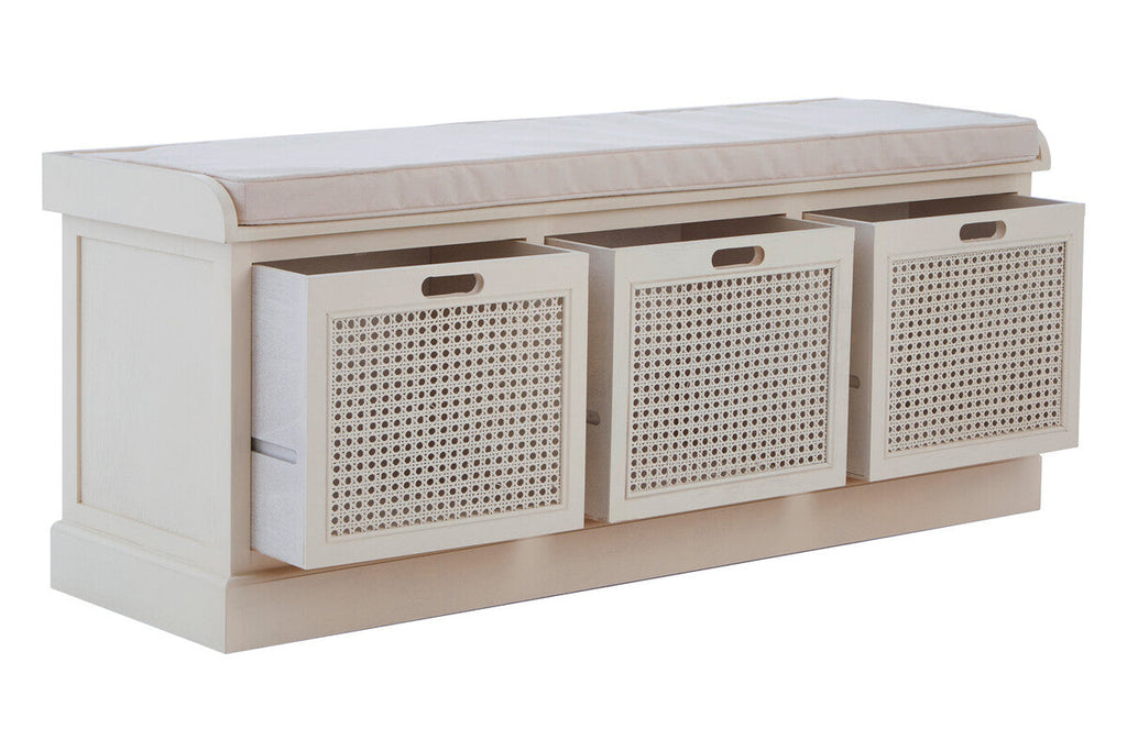 Orsina Heritage White Storage Bench with 3 Drawers and Cushion