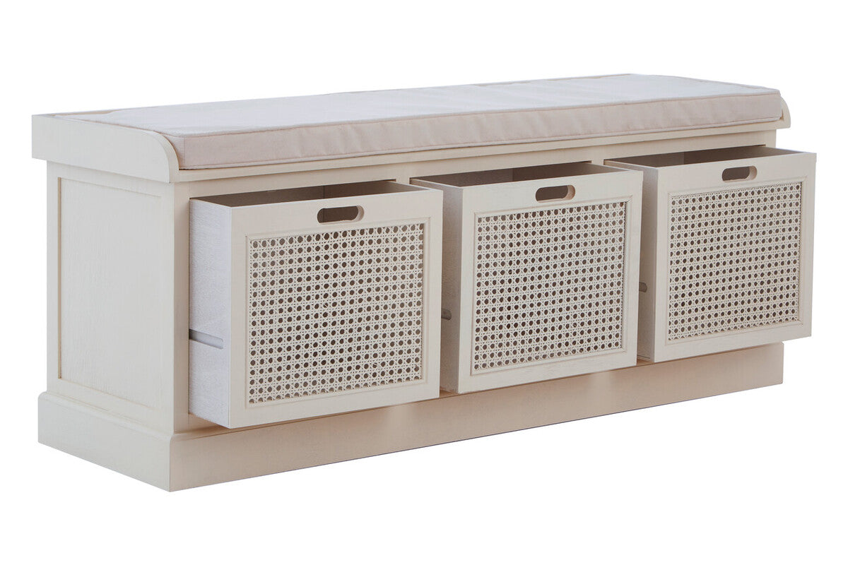 Orsina Heritage White Storage Bench with 3 Drawers and Cushion
