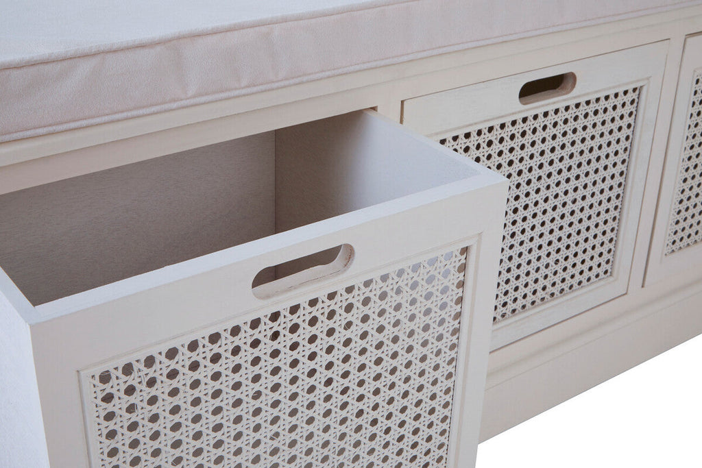 Orsina Heritage White Storage Bench with 3 Drawers and Cushion