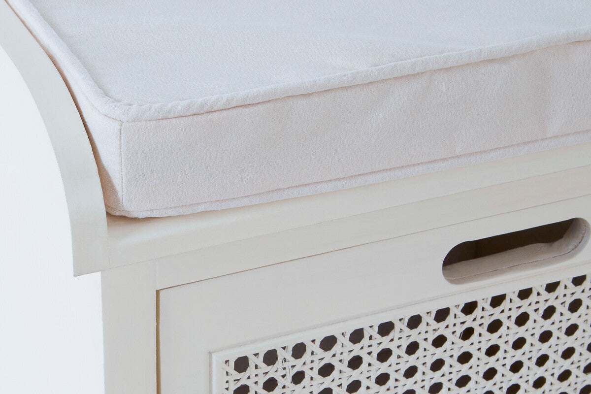 Orsina Heritage White Storage Bench with 3 Drawers and Cushion