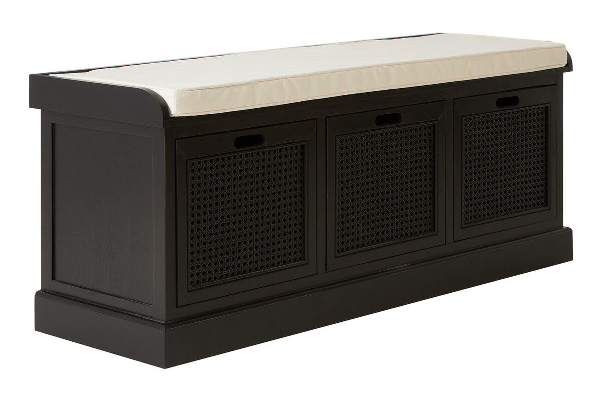 Orsina Heritage Black 3-Drawer Storage Bench with Cushioned Seat