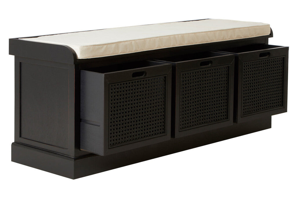 Orsina Heritage Black 3-Drawer Storage Bench with Cushioned Seat