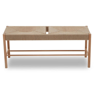 Orsina Bandar Woven Rope Bench – Mid-Century Beechwood Entryway Seating