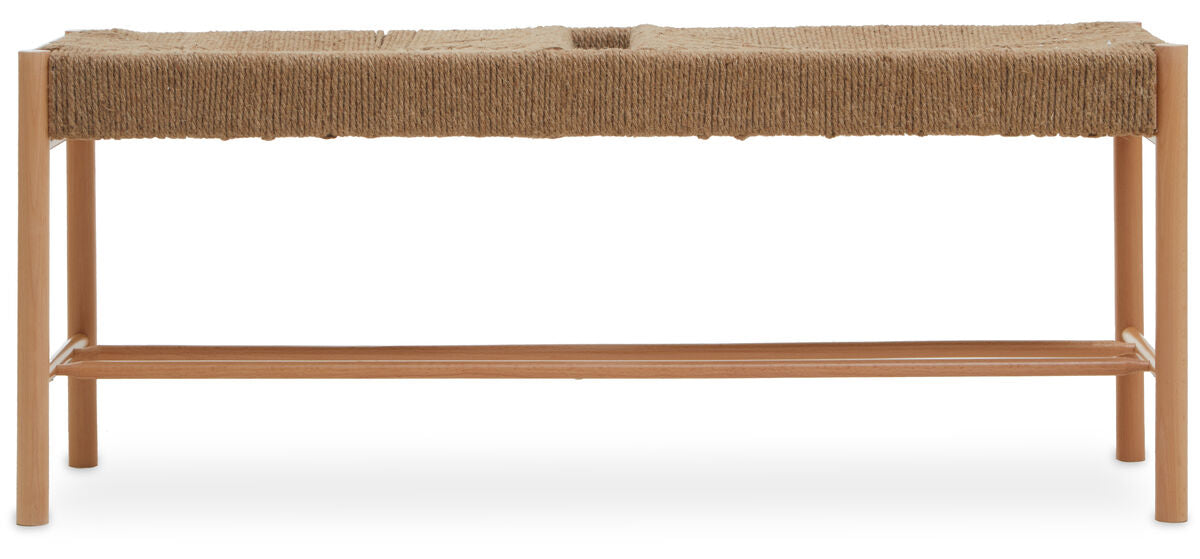 Orsina Bandar Woven Rope Bench – Mid-Century Beechwood Entryway Seating