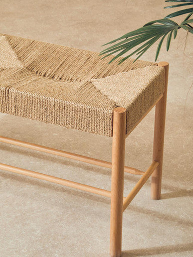 Orsina Bandar Woven Rope Bench – Mid-Century Beechwood Entryway Seating