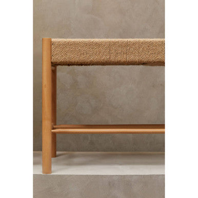 Orsina Bandar Woven Rope Bench – Mid-Century Beechwood Entryway Seating
