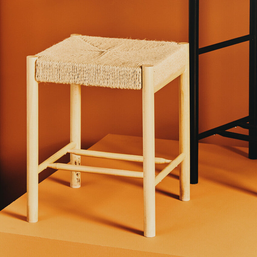 Orsina Bandar Natural Rope and Beechwood Stool – Handwoven Counter Seat