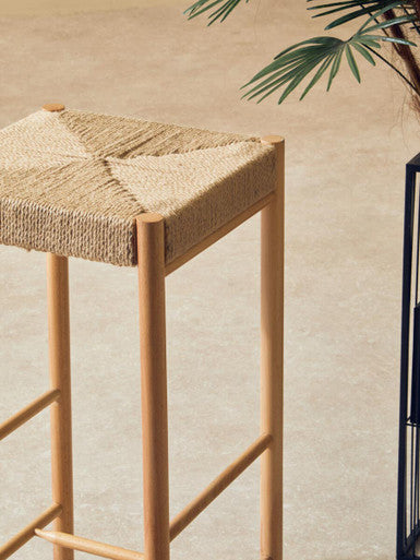 Orsina Bandar Natural Rope Weave Bar Stool | Handwoven Beech Wood