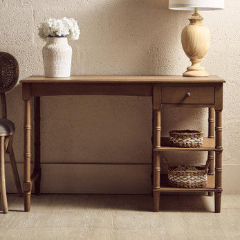 Orsina Heritage Brown Pine Wood Console Table with Drawer and Shelves