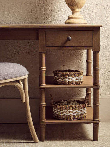 Orsina Heritage Brown Pine Wood Console Table with Drawer and Shelves