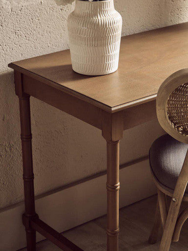 Orsina Heritage Brown Pine Wood Console Table with Drawer and Shelves