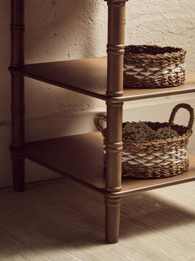 Orsina Heritage Brown Pine Wood Console Table with Drawer and Shelves