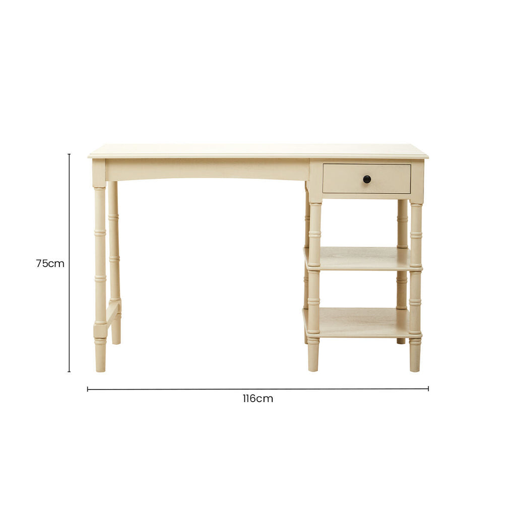Orsina Heritage Ivory Writing Desk with Drawer and Storage Shelves