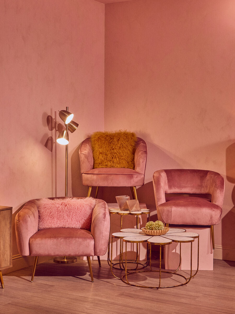Orsina Yolanda Pink Velvet Accent Chair with Gold Legs | Modern Seating