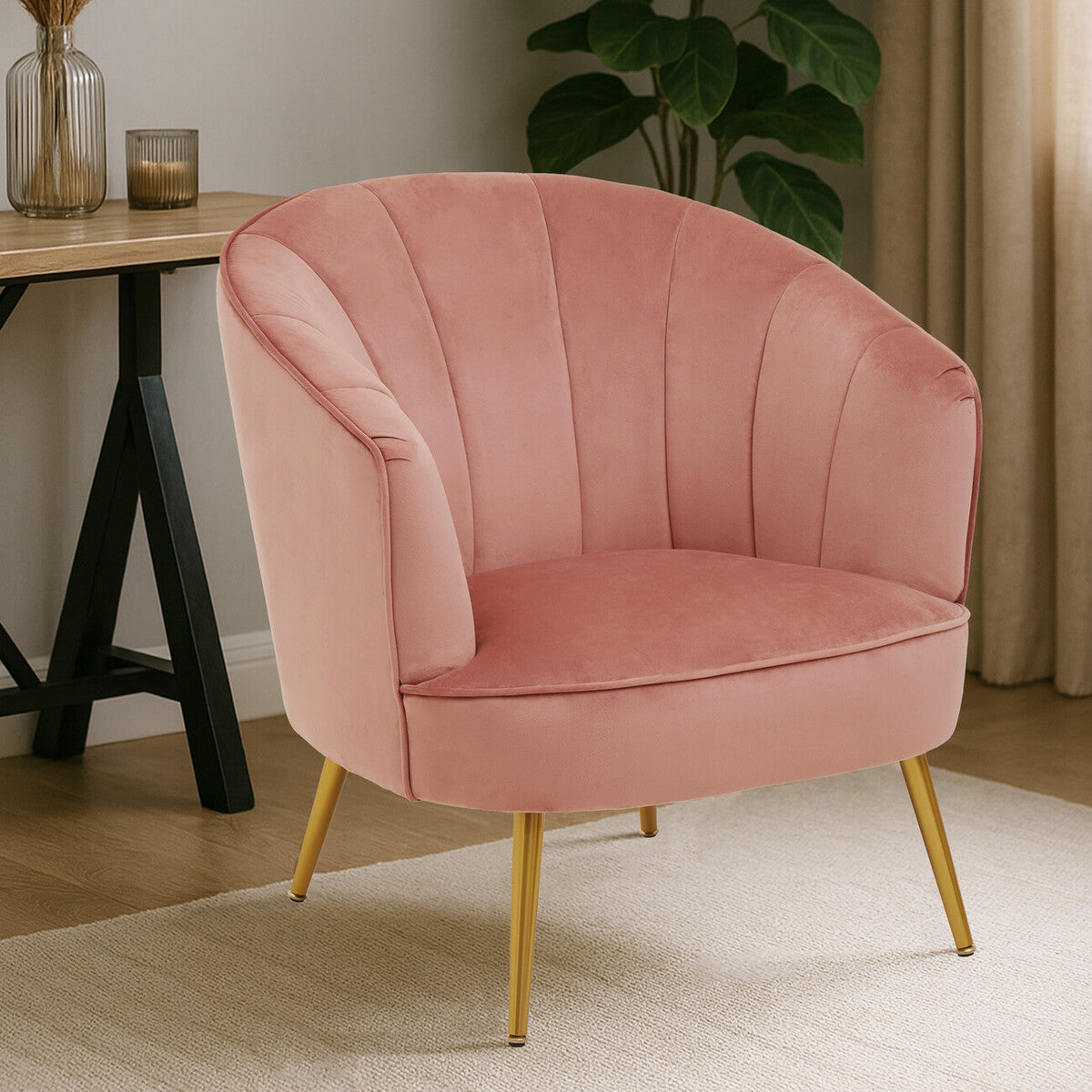 Orsina Yolanda Pink Velvet Accent Chair with Gold Legs | Modern Seating