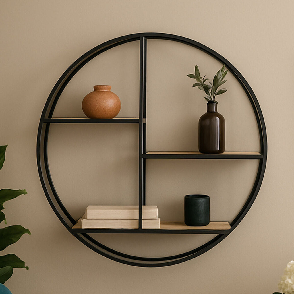 Orsina Mataram 3 Tier Round Metal Wall Shelf – Modern Floating Display