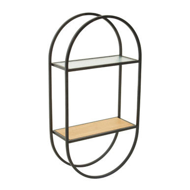 Orsina Mataram 2 Tier Wall Shelf – Modern Timber & Black Metal Display
