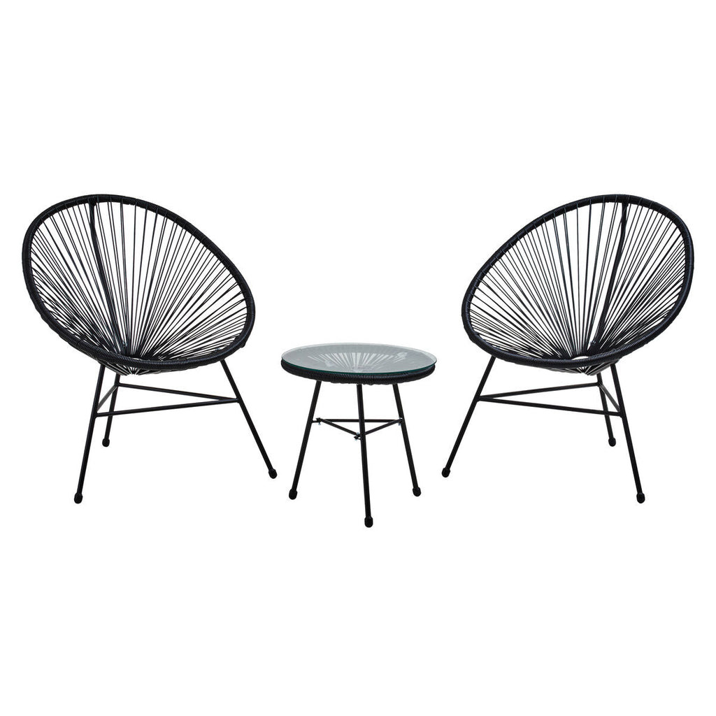 Orsina Miami Black Rattan 3-Piece Patio Set – Modern Bistro Furniture