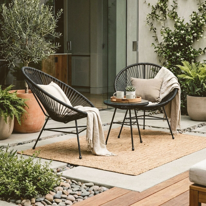 Orsina Miami Black Rattan 3-Piece Patio Set – Modern Bistro Furniture