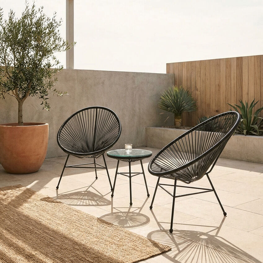 Orsina Miami Black Rattan 3-Piece Patio Set – Modern Bistro Furniture