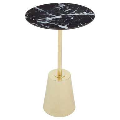 Orsina Avola Black Marble Effect Side Table with Gold Metal Base