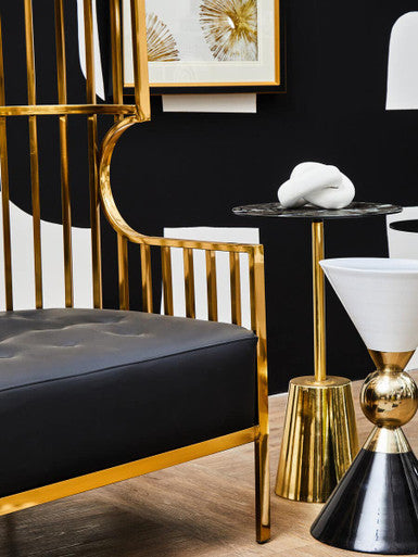 Orsina Avola Black Marble Effect Side Table with Gold Metal Base
