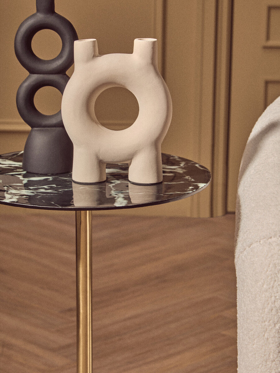 Orsina Avola Black Marble Effect Side Table with Gold Metal Base