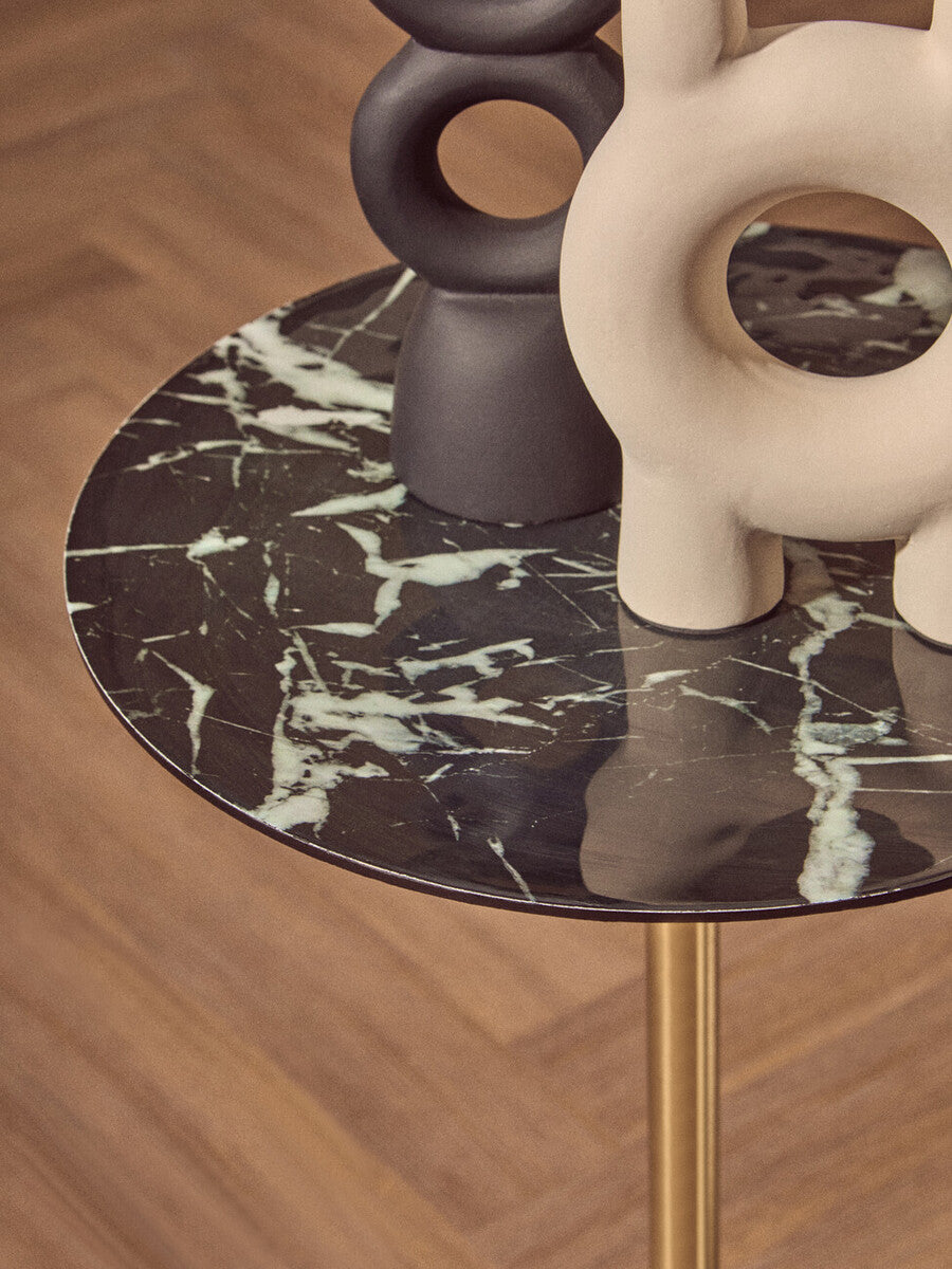 Orsina Avola Black Marble Effect Side Table with Gold Metal Base