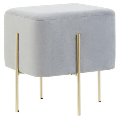 Orsina Hayes Square Grey Velvet Stool | Gold Metal Frame Ottoman