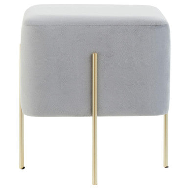 Orsina Hayes Square Grey Velvet Stool | Gold Metal Frame Ottoman