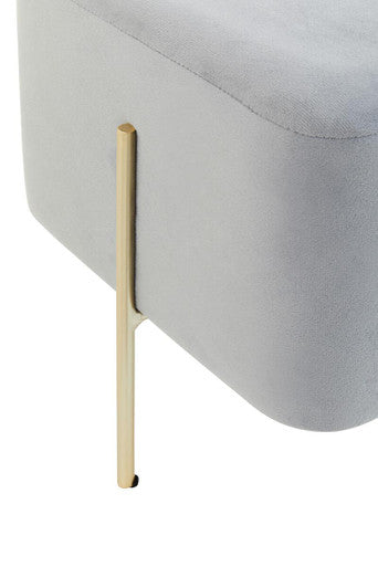 Orsina Hayes Square Grey Velvet Stool | Gold Metal Frame Ottoman