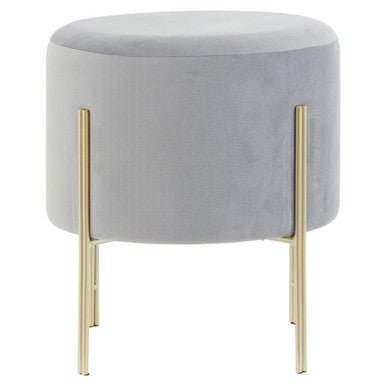 Orsina Hayes Round Grey Velvet Stool – Glam Vanity Ottoman Footrest