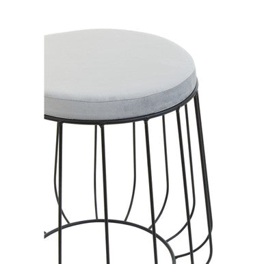 Orsina Hayes Grey Velvet Stool – Modern Tall Seating with Black Frame