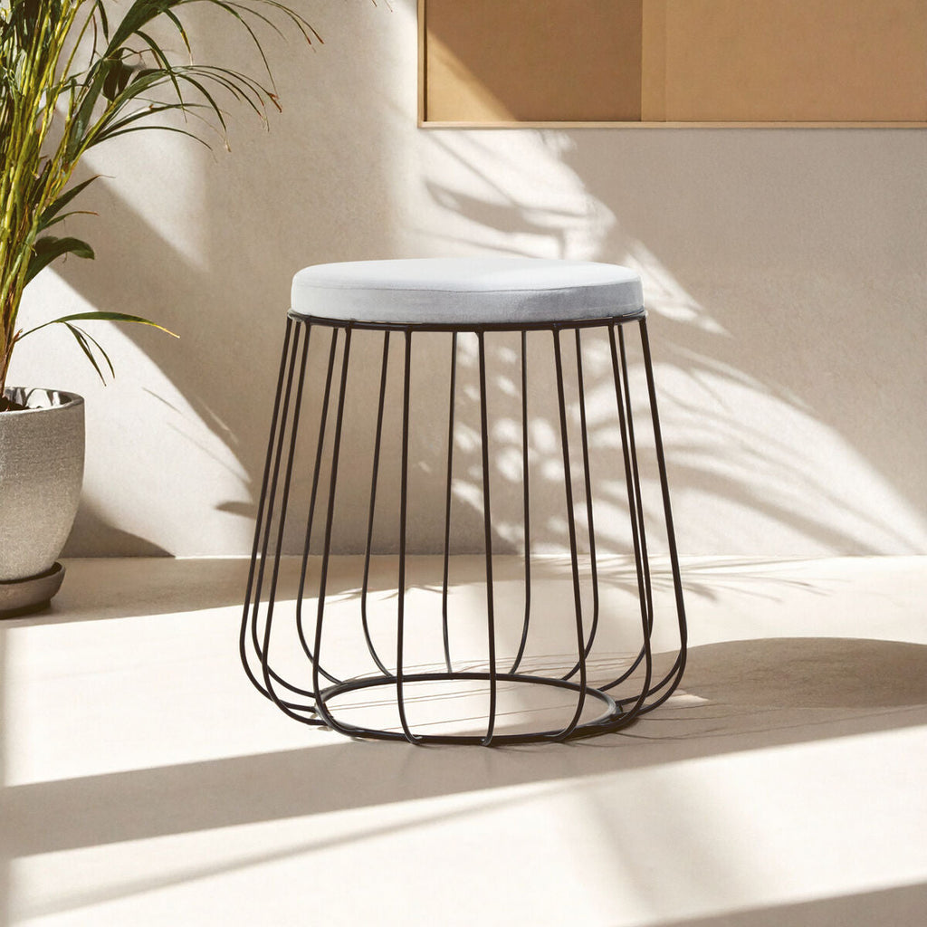 Orsina Hayes Grey Velvet Stool – Modern Tall Seating with Black Frame
