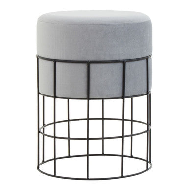 Orsina Hayes Velvet Stool – Grey Round Vanity Seat with Cage Frame