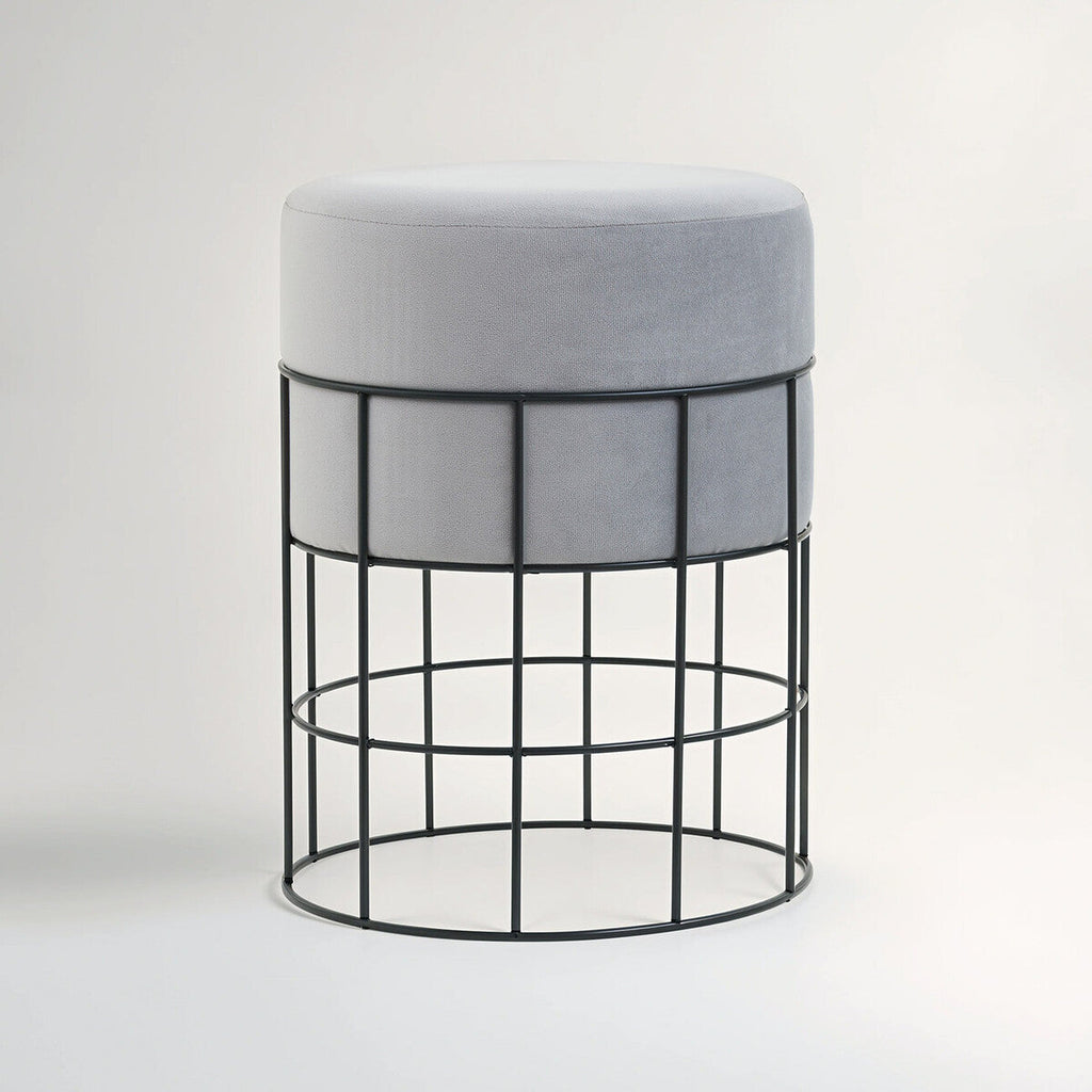 Orsina Hayes Velvet Stool – Grey Round Vanity Seat with Cage Frame