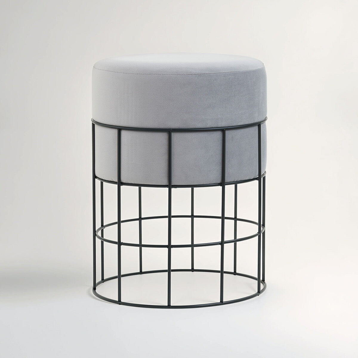 Orsina Hayes Velvet Stool – Grey Round Vanity Seat with Cage Frame